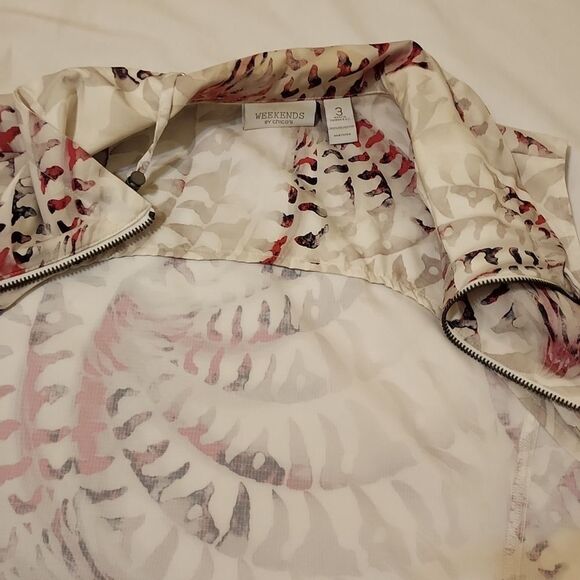 Weekends By Chico's Women's Sleeveless Abstract Print Vest Size pink Zip - Picture 6 of 7